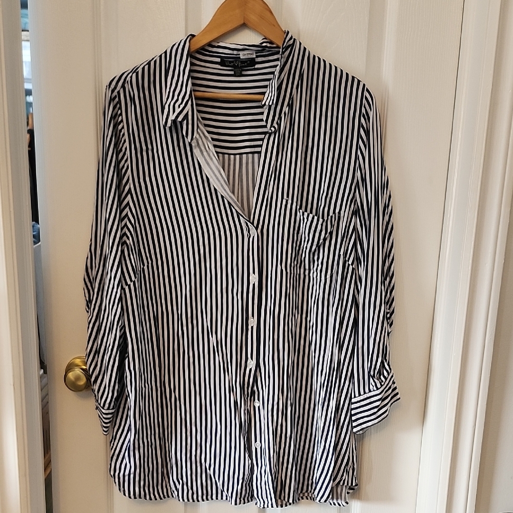 Velvet Heart Black and White Striped Button Down Shirt
